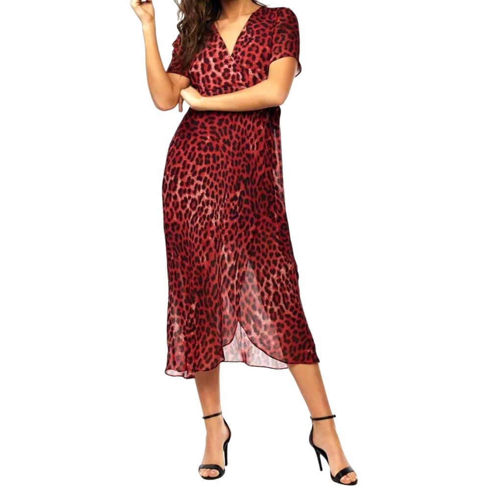 Bardot | NWT Red Leopard Print Chiffon Midi Wrap … - image 2
